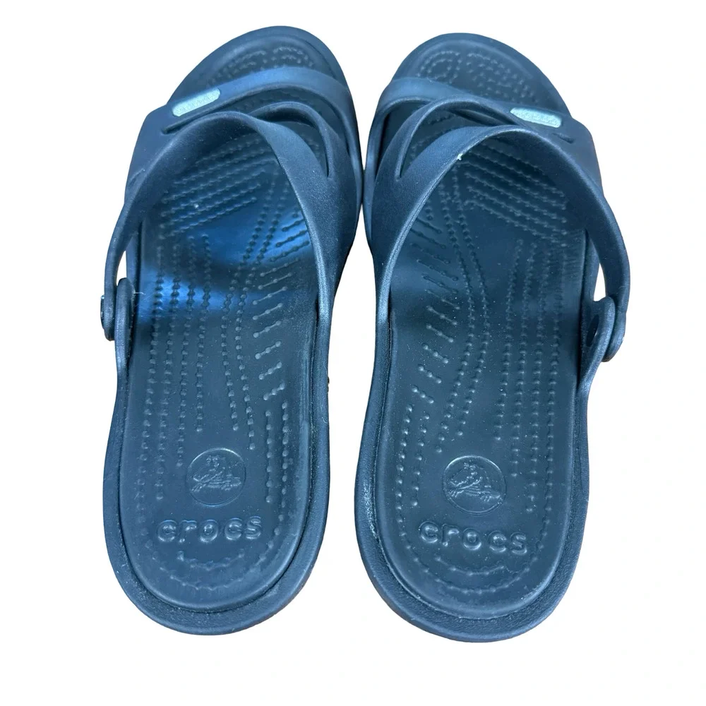 Crocs Patricia Wedge Sandals Black Slip On Slides Strappy Open Toe Shoes sz 8